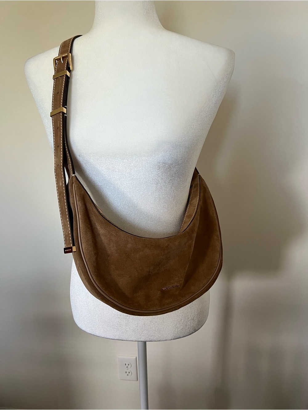 Michael Kors Tan Suede Crescent Shoulder Bag